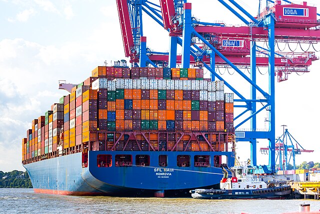 Container ship SFL Maui IMO 9635688 moored at Container Terminal Burchardkai Hamburg
